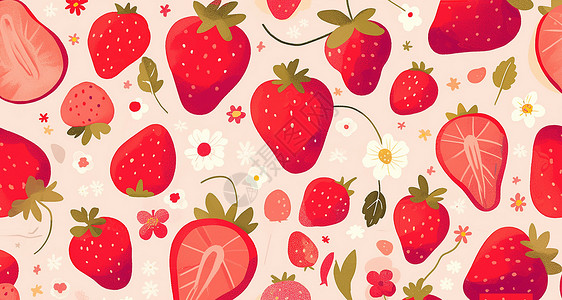 青草莓红色美味的卡通背景插画