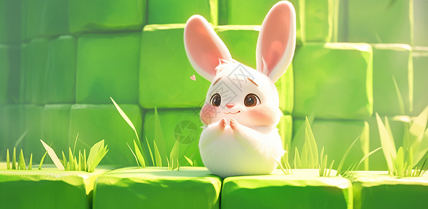 粉色长长的耳朵立体卡通小白兔高清图片