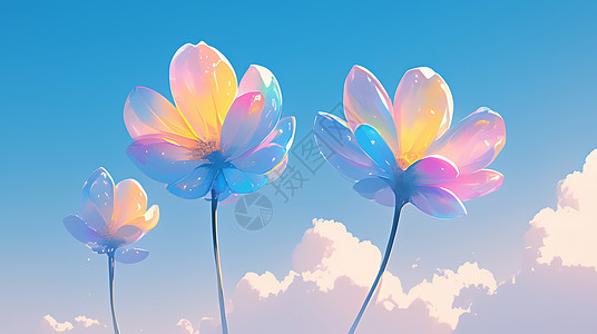 蓝蓝的天空中三朵卡通小花背景图片