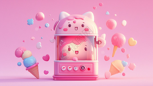 粉色的立体卡通冰激凌贩卖机高清图片