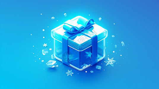 蓝色礼物盒堆系着蓝色丝带发光漂亮的卡通礼盒插画