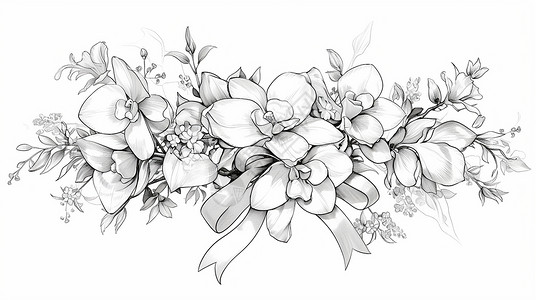 花朵黑素材一簇手绘风素描唯美的卡通花朵插画