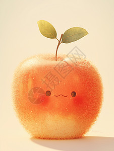有小叶子的毛茸茸可爱卡通苹果高清图片