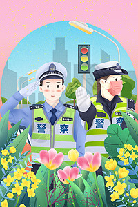 五一劳动赞歌劳动节之致敬交警人员插画