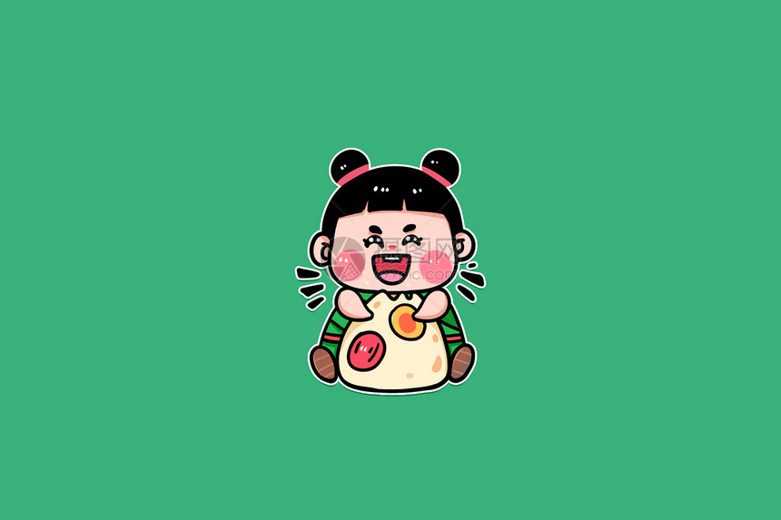 手绘卡通端午节小女孩IP粽子表情包吃粽子图片