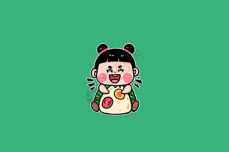 手绘卡通端午节小女孩IP粽子表情包吃粽子高清图片