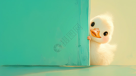 宣化门躲在门后的卡通小鸭子插画