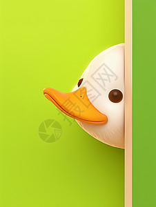 呆萌可爱的卡通小鸭躲在门后背景图片