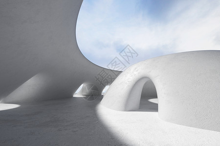 灰色立体3D立体简约大气圆弧建筑空间场景设计图片