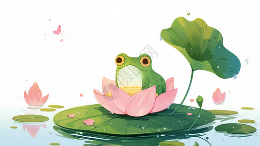 在荷花塘中一只可爱的小青蛙背景图片