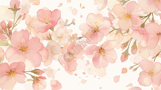 盛开的唯美粉色系卡通桃花背景图片