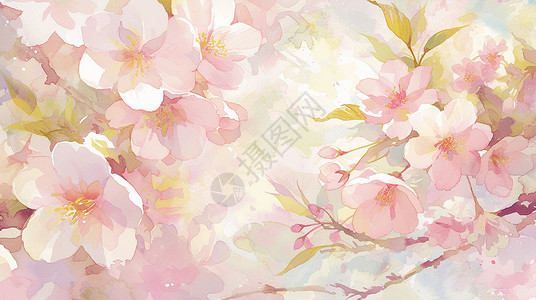 粉色水彩花朵唯美粉色系卡通桃花插画