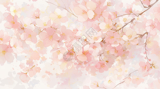 盛开的唯美粉色系卡通桃花背景图片