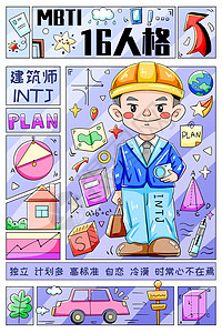 MBTI十六型人格之建筑师INTJ竖版插画背景图片