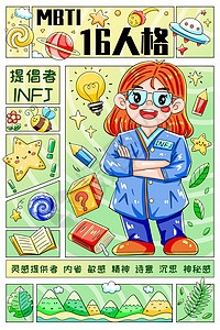 MBTI十六型人格之提倡者INFJ竖版插画插画