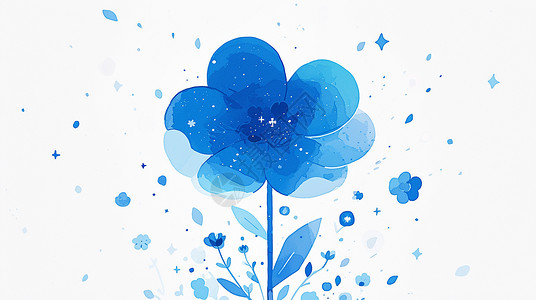梦幻蓝色唯美的卡通花朵背景图片