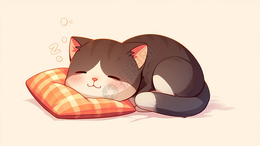 趴在枕头里睡觉趴在软软的枕头上的可爱卡通小花猫插画