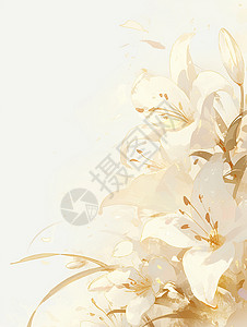 一束白色唯美的卡通百合花背景图片