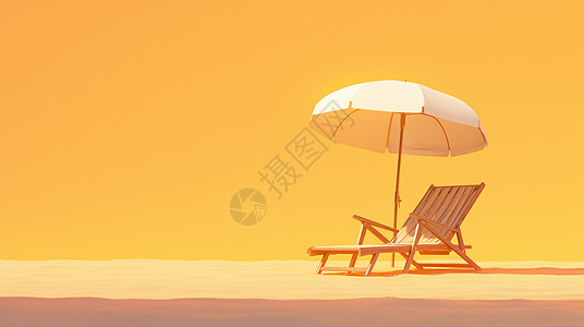 卡通躺椅大大的太阳伞下一把休闲躺椅插画
