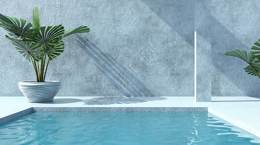 盆景绿色植物创意泳池场景设计图片