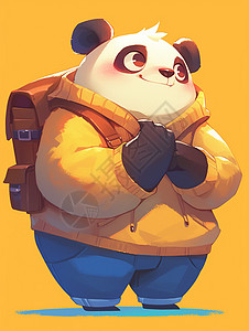 穿黄色上衣背着书包的卡通大熊猫高清图片