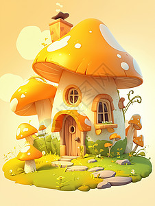 卡通蘑菇屋小木屋背景图片