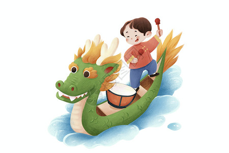 端午节粽子人物插画女孩划龙舟背景图片