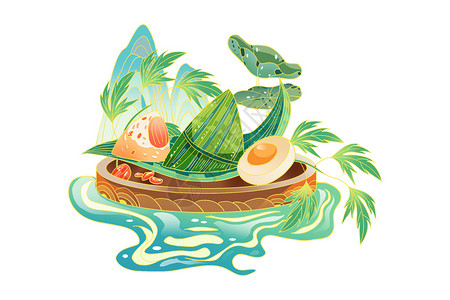 米饭美食海报端午节美食粽子糯米粽子插画