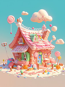 立体可爱的卡通糖果屋背景图片