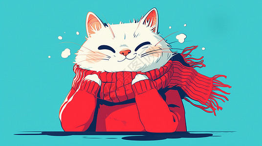 穿着红毛衣的卡通小猫背景图片