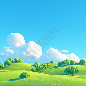 天空下一片绿油油美丽的卡通山坡背景图片