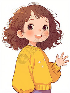 穿黄色上衣的卷发可爱卡通小女孩背景图片