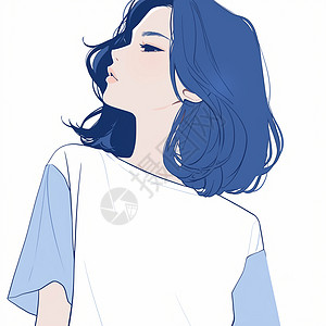 蓝t恤白色T恤清新漂亮的女孩插画