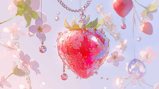 项链饰品华丽漂亮的草莓吊坠插画