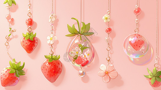 华丽漂亮的卡通草莓吊坠高清图片