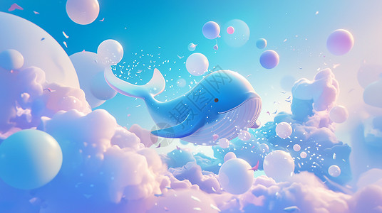 梦幻天空中小鲸鱼在游泳背景图片
