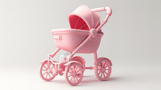 bb粉色婴儿车3D图标插画