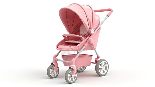3D车粉色的婴儿车3D图标插画