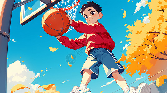 打篮球的卡通可爱男孩背景图片