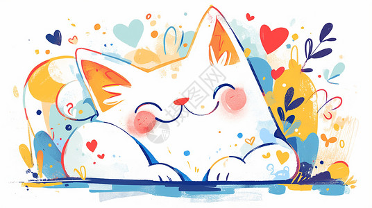 彩色手绘可爱的卡通小猫插画