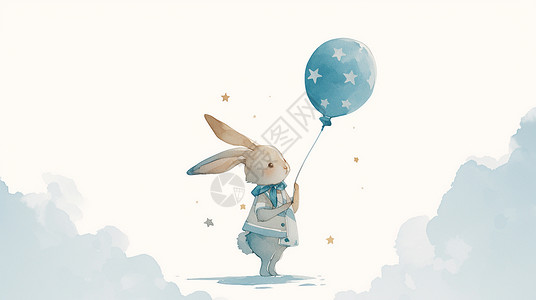拿着气球的可爱卡通兔子背景图片