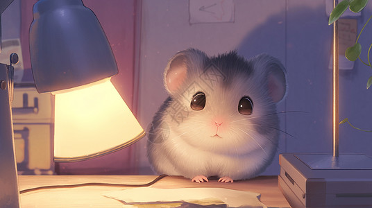 台灯下卡通小老鼠高清图片