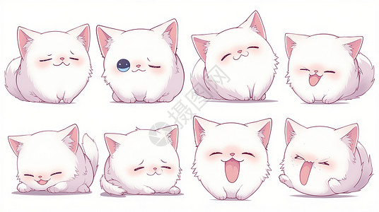 卡通动物表情各种表情小白猫插画