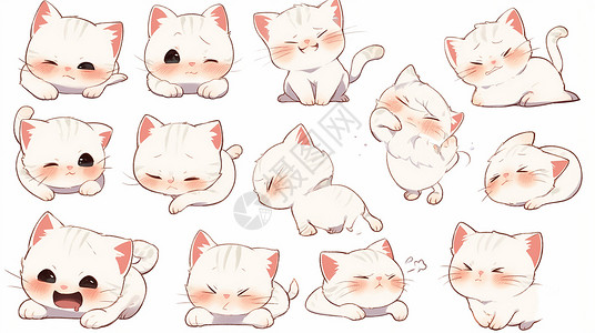 简约可爱表情包各种表情可爱的小白猫插画