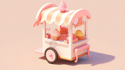 雪糕车3D粉色雪糕车高清图片