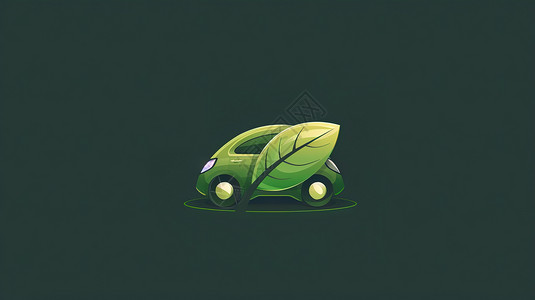 树叶飘飘绿色新能源汽车图标插画