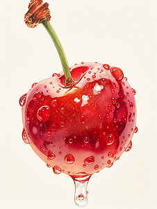 红色淘宝海报水灵灵的卡通樱桃插画