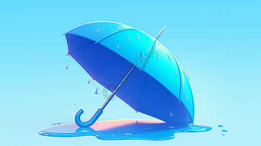彩色卡通雨伞一把撑起来的蓝色卡通雨伞插画