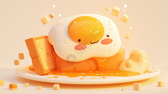 煎鸡蛋食物美食美味诱人的卡通荷包蛋插画
