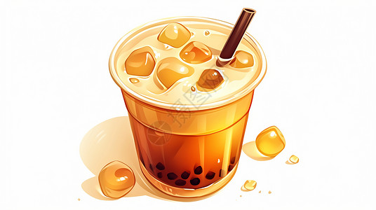 咖色饮料一杯卡通珍珠奶茶插画